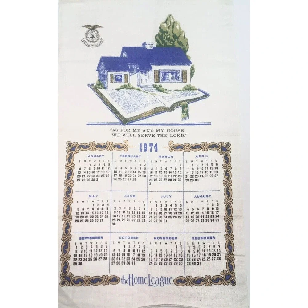Vintage 1974 Calendar Tea Towel Retro Kitchen Farmhouse Cottagecore Decor